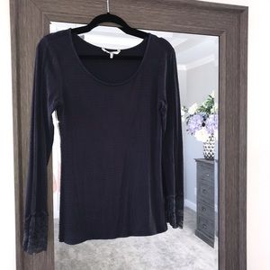 BKE Navy Long Sleeve tee with lace sleeve detail